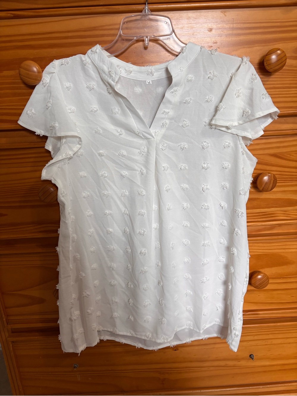 White Textured Flutter Sleeve Blouse - Brand: